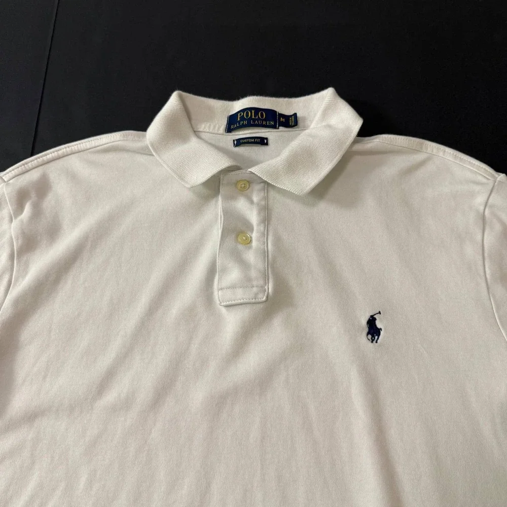 Polo Ralph Lauren Mens Custom Fit Polo Shirt White Cotton Short Sleeve Medium